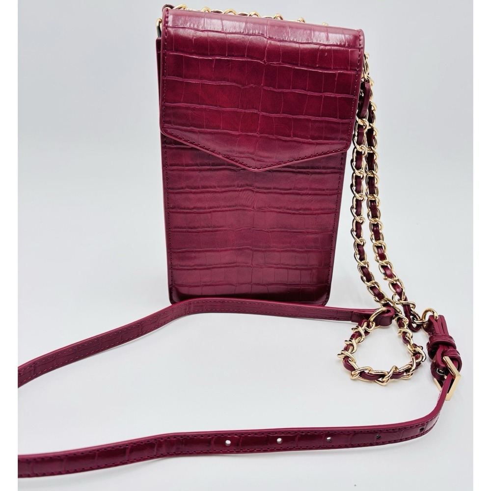 Save the Girls Burgundy‎ Croc Embossed Phone Crossbody Bag Chain Strap